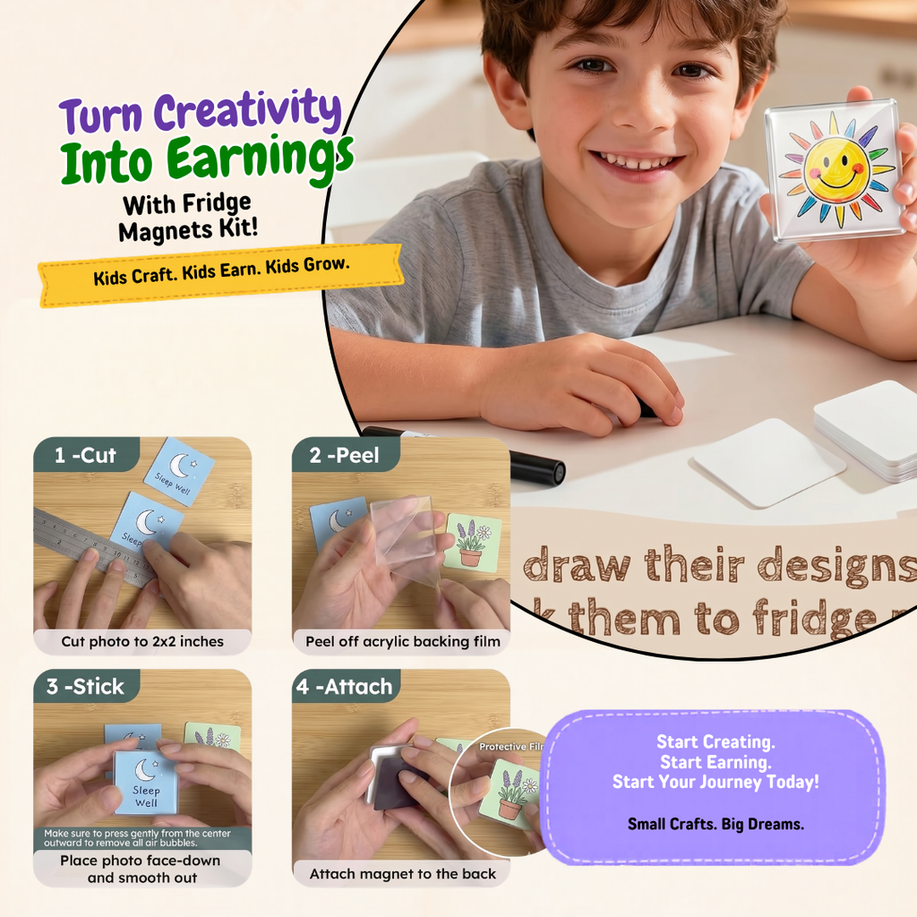 Kids DIY Magnet Making Kit – Create Custom Magnets to Sell & Earn | 20-Pack Craft Business Starter Set