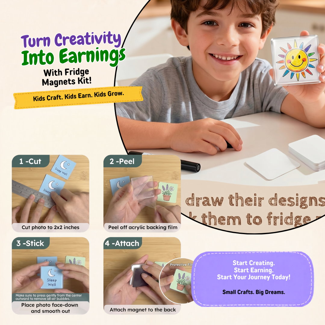Kids DIY Magnet Making Kit – Create Custom Magnets to Sell & Earn | 20-Pack Craft Business Starter Set