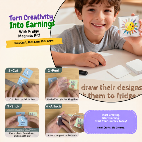 Kids DIY Magnet Making Kit – Create Custom Magnets to Sell & Earn | 20-Pack Craft Business Starter Set