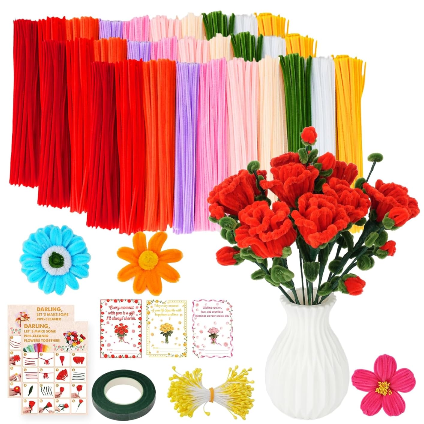 Kids Pipe Cleaner Flower Making Kit – Create, Sell & Earn | 1000pc Craft Business Starter Set