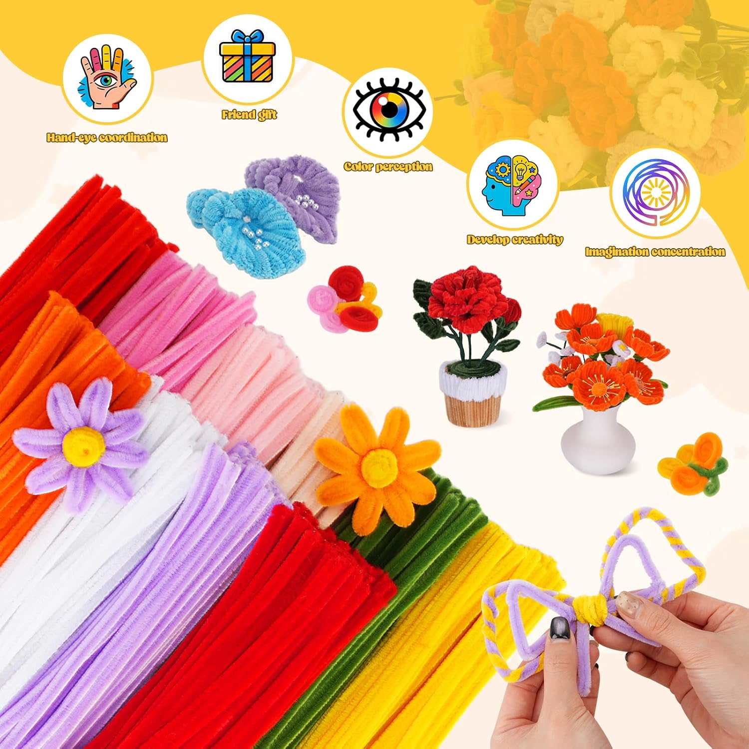 Kids Pipe Cleaner Flower Making Kit – Create, Sell & Earn | 1000pc Craft Business Starter Set