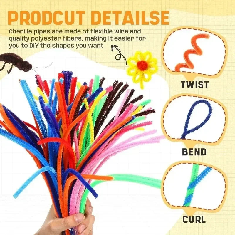 Colorful Chenille Stem Pipe Cleaners – Bulk Pack for Kids' Crafts (100–1000 Pcs)