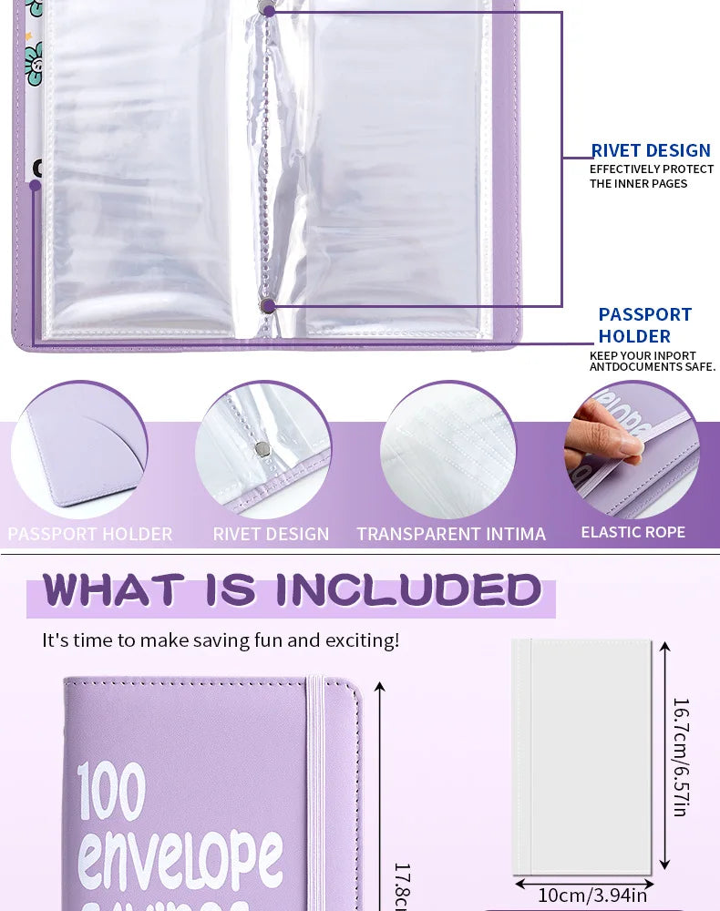 100 Envelope Challenge Binder – Fun Kids' Savings Tracker with Cash Envelopes