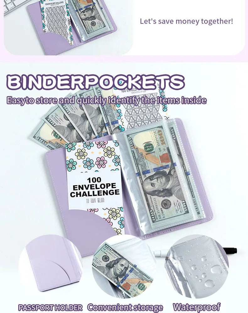 100 Envelope Challenge Binder – Fun Kids' Savings Tracker with Cash Envelopes