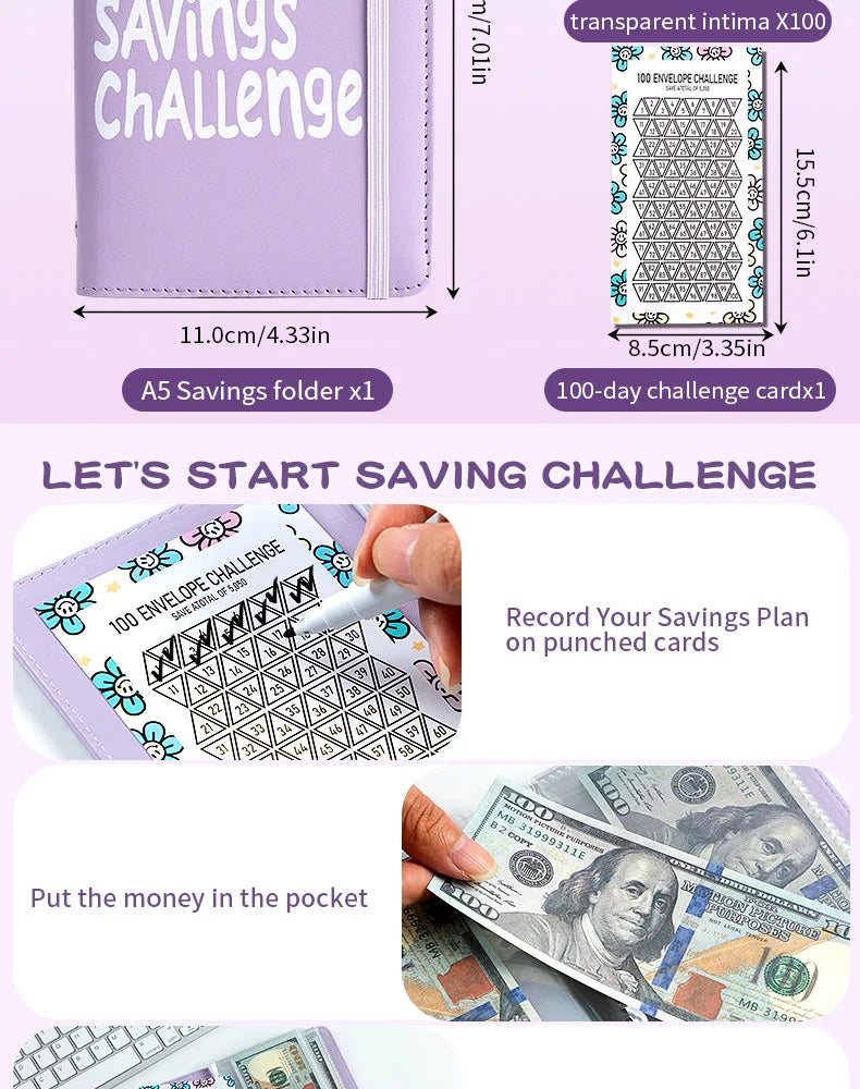 100 Envelope Challenge Binder – Fun Kids' Savings Tracker with Cash Envelopes