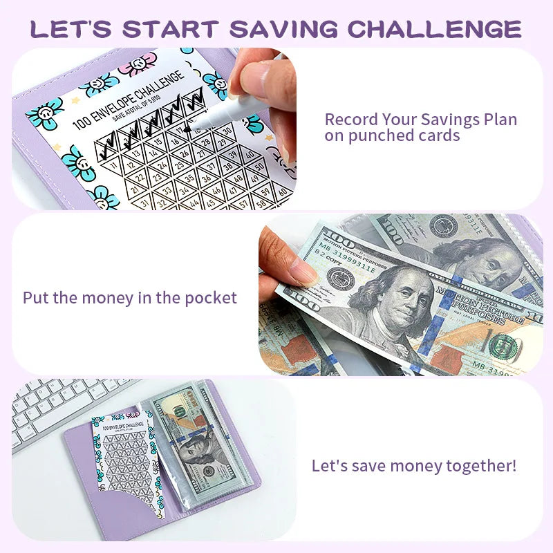 100 Envelope Challenge Binder – Fun Kids' Savings Tracker with Cash Envelopes